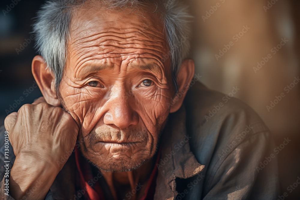 Closeup portrait of old asian man. An old man lost in thought. Closeup portrait of old asian man. An old man lost in thought.