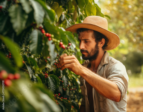 A Mexican harvesting coffee during the coffee season
