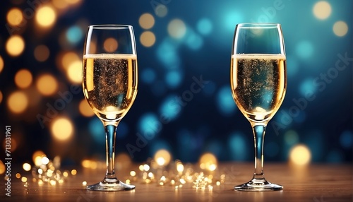 Glass of champagne on bokeh background