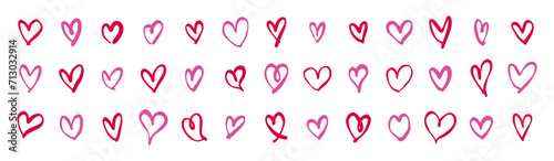 Heart hand drawn heart shape doodle sketch art decorative love cute wedding valentine red pink vector illustration graphic design set destiny pencil paint brush marker line sticker