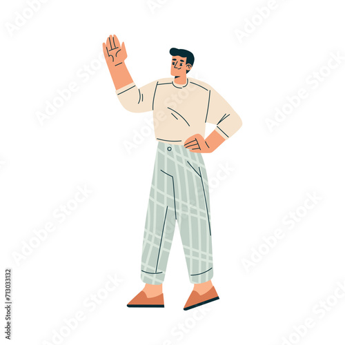 Man Character Giving High Five Hand Gesture with Joy Vector Illustration