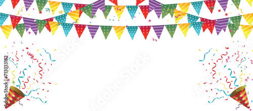 Happy birthday vector transparent background. colorful happy birthday border frame with confetti	 photo