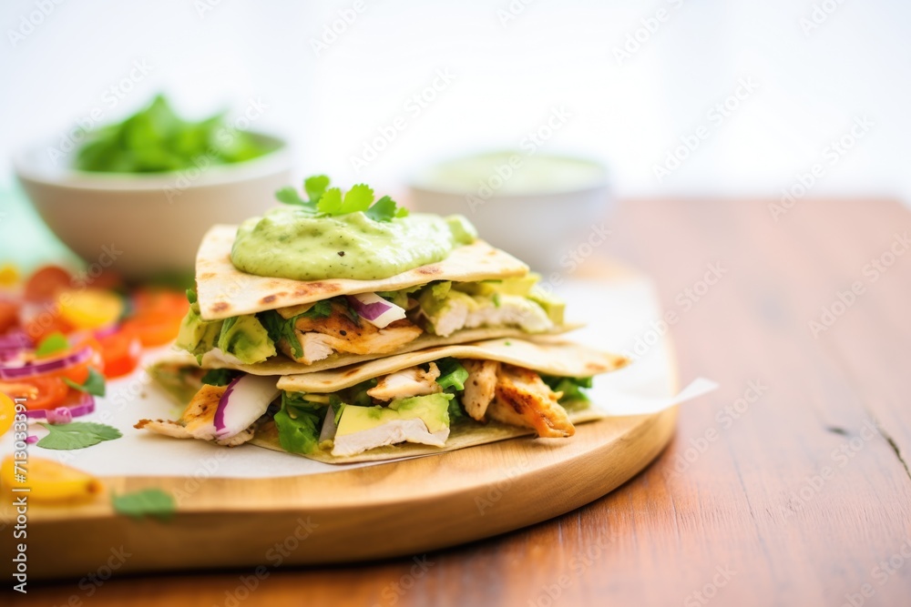 chicken quesadilla slices with avocado dip chicken quesadilla slices with avocado dip