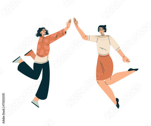 Woman Character Giving High Five Hand Gesture with Joy Vector Illustration