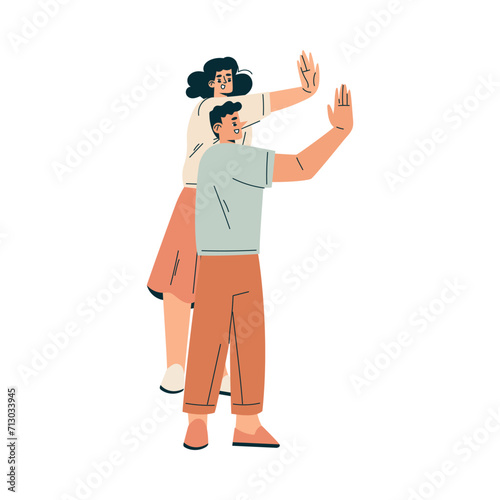 Man and Woman Character Giving High Five Hand Gesture with Joy Vector Illustration
