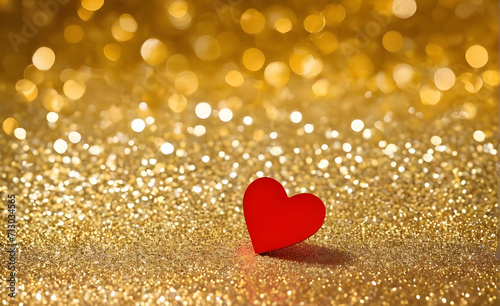 A small red heart on a sparkling gold background. Generative AI