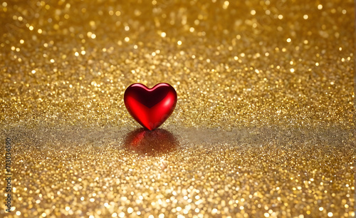A small red heart on a sparkling gold background. Generative AI