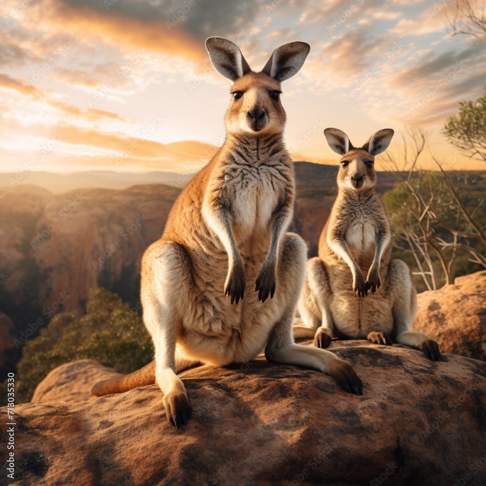 Nice view two standing kangaroo image Generative AI
