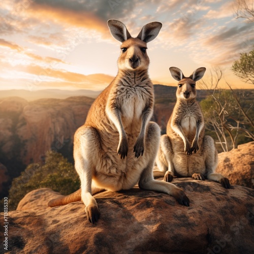 Nice view two standing kangaroo image Generative AI © MiltonKumar