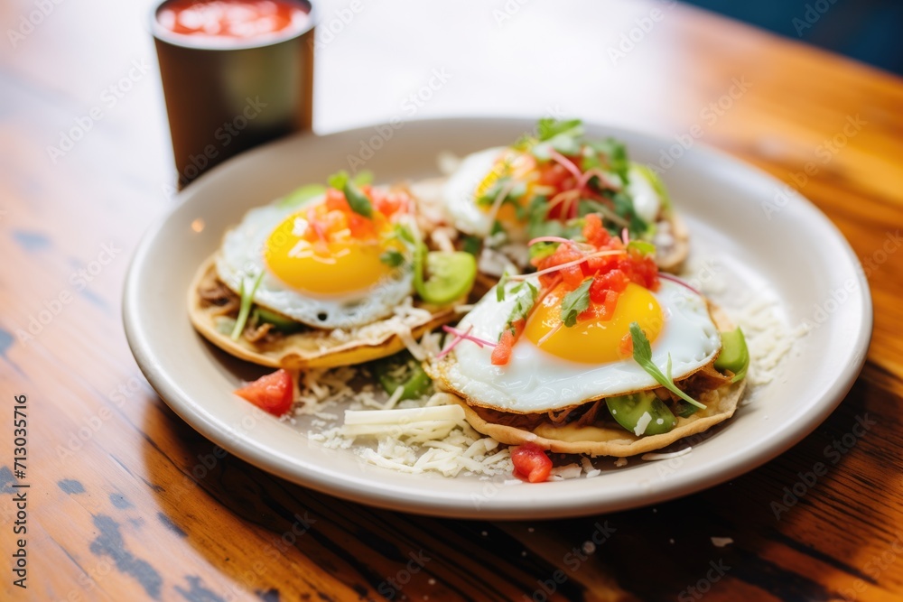 breakfast sopes with egg and tomato on top breakfast sopes with egg and tomato on top