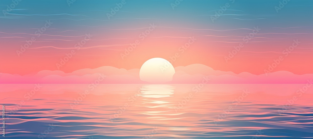 Serene and serendipitous abstract minimal sunset seascape with cloud above water spring background
