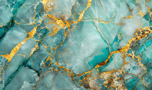 turquoise and gold marble texture background, Generative AI