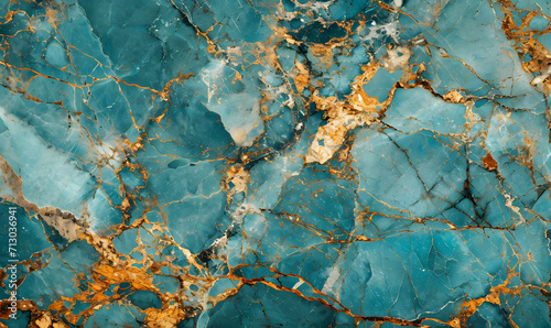 turquoise and gold marble texture background, Generative AI