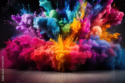 Colorful rainbow holi paint splash color powder explosion, generative ai © Phichitpon