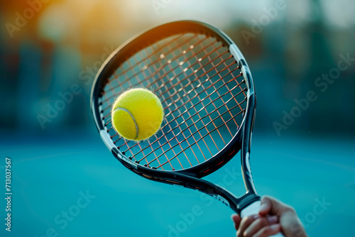 tennis hand player with racket. Generative AI © Phichitpon
