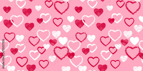 Wallpaper Mural Vibrant pink seamless pattern with vector hand drawn sketch hearts. Print with textured heart silhouettes outline. Valentine, love background. Template for textile, fashion, print, surface design Torontodigital.ca