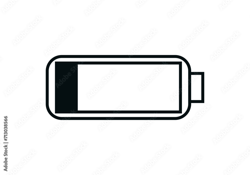 Icono negro de batería blanca en fondo blanco. Icono negro de batería blanca en fondo blanco.
