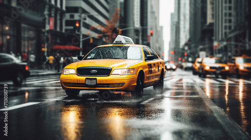 Cityscape Melody: Taxis Amidst the Urban Commute, Generative AI © Adolfo Perez Design