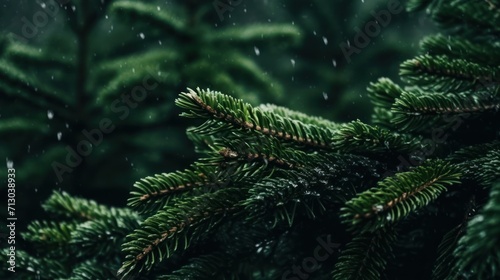 Beautiful Christmas Background with green fir tree brunch close up. Green branches of fir or pine tree. Christmas background © caucul