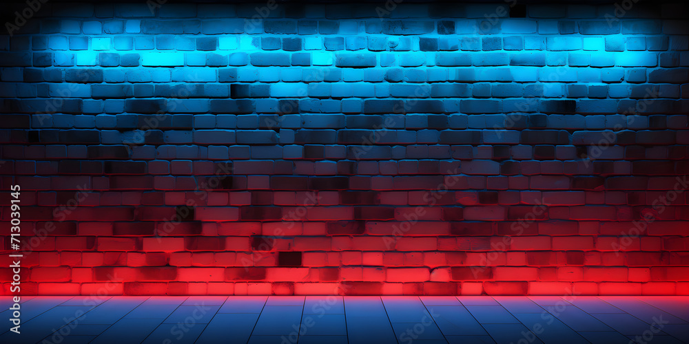 Neon empty room with brick wall and blue neon light, Background of a ...
