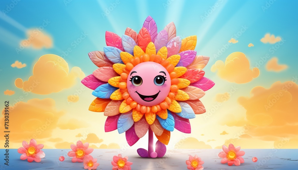 Mesmerizing flower character on vibrant psychedelic spring poster showcasing nature s beauty