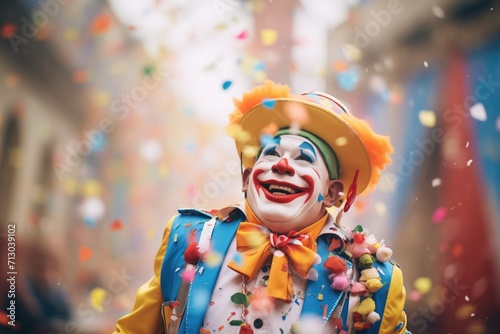 clown with confetti cannon at a festive celebration
