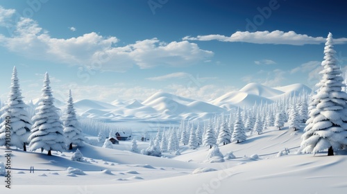 Beautiful landscape with snow covered fir trees and snowdrifts © caucul