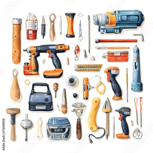 Clipart Bundle Watercolor Power Hand tools element Object and Equipment