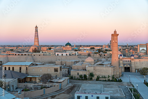 Old town of Khiva from above at sunrise