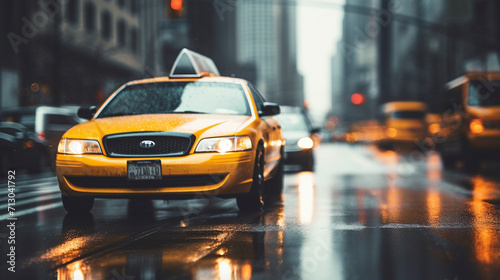 Urban Commute Melody: Taxis Amidst Downtown Chaos, Generative AI © Adolfo Perez Design