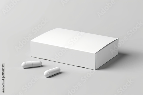 Blank Medication Box Mockup on White Surface. Generative AI. photo
