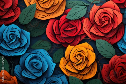 abstract background with colorful roses and leaves