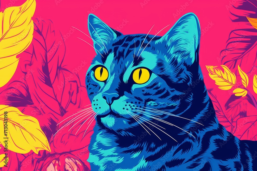 Painting of a Cat With Yellow Eyes, Graceful and Captivating Feline Portrait Painting of a Cat With Yellow Eyes, Graceful and Captivating Feline Portrait