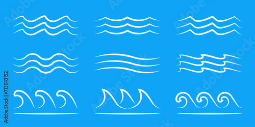 Wave icon set. Water waves line logo or sign collection. Sea, ocean outline symbol. Vector illustration.