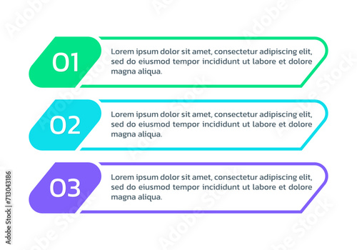 3 step info graphic template. List diagram, chart with five numbers. Business infographic, presentation, modern layout design with vertical elements. Vector illustration.