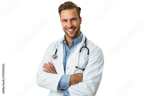 young doctor on white background, AI generated