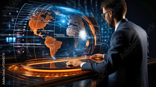 Global Business Communication Concept with Holographic World Map