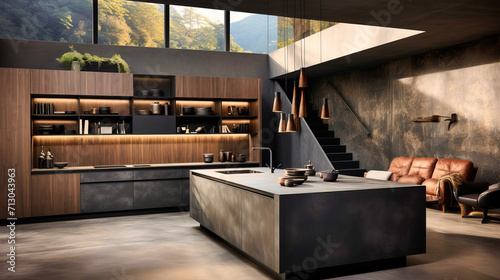 Modern Kitchen Interior with Luxury Design, Wooden Elements, and Contemporary Style