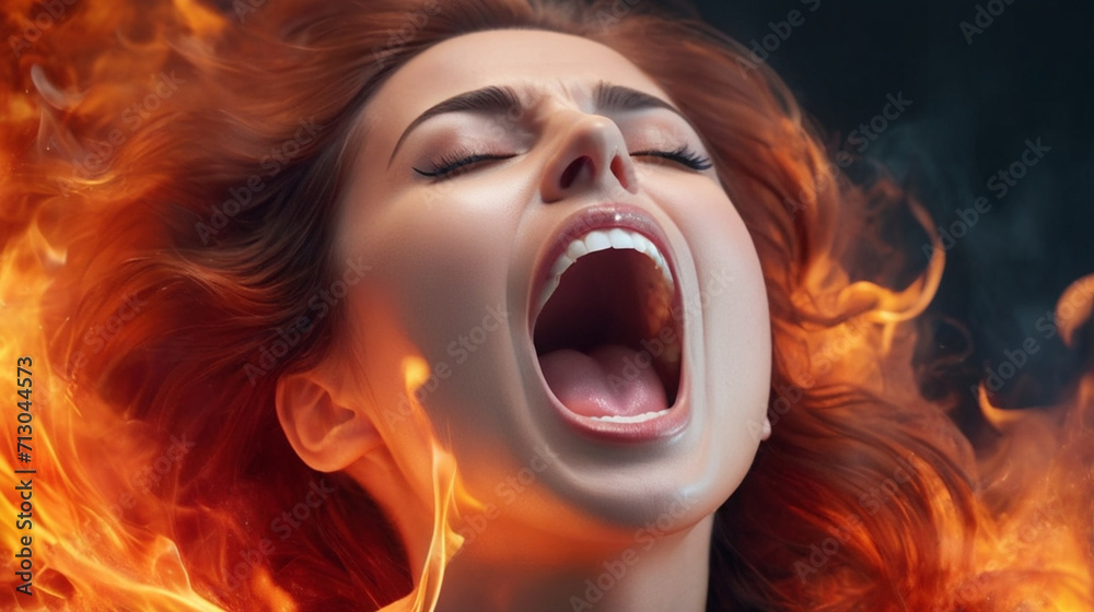 Concept of pleasure with sexy woman gasping in ecstasy while burning with satisfaction Generated AI