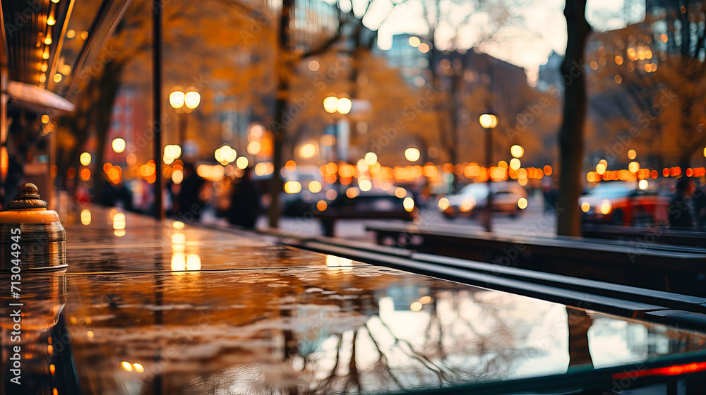 Night City Street with Urban Lights, Blurred Traffic, and Rainy Atmosphere Night City Street with Urban Lights, Blurred Traffic, and Rainy Atmosphere