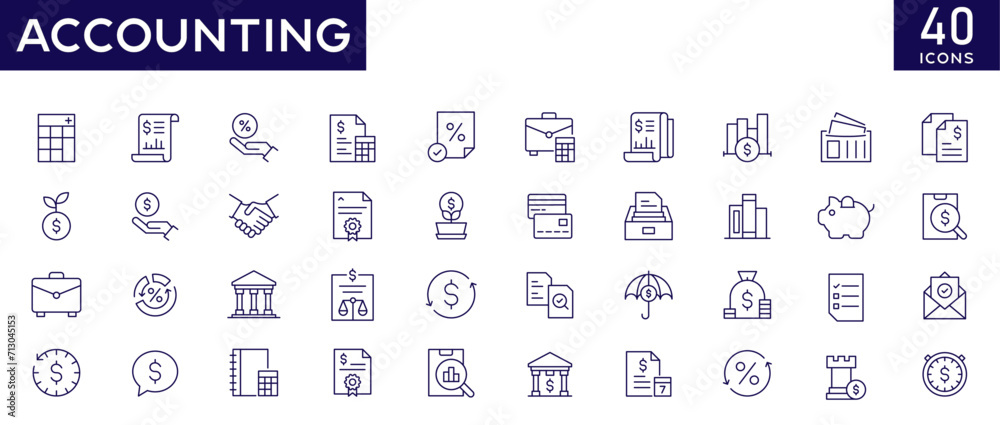 Accounting icons set with fully editable stroke thin line vector illustration with balance sheet, income, tax return, business firm, tax calculate, invoice, audit, financial statement, accountant. Accounting icons set with fully editable stroke thin line vector illustration with balance sheet, income, tax return, business firm, tax calculate, invoice, audit, financial statement, accountant.