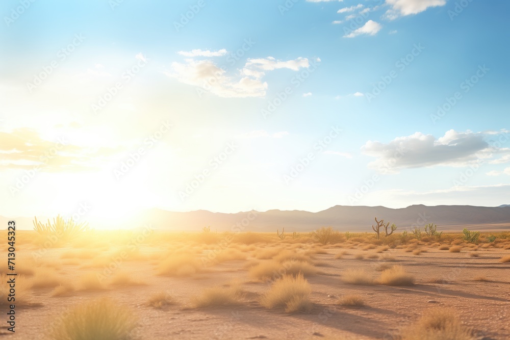 sun setting behind desert plateau