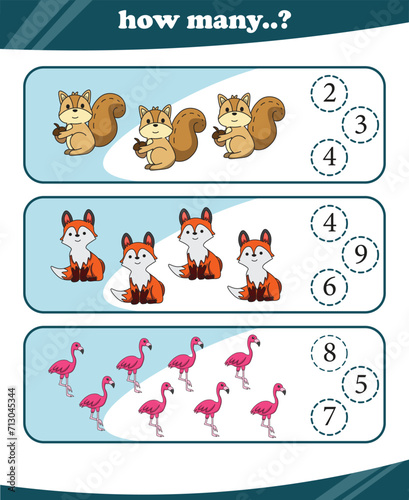 Worksheets for children counting animals vector © Abdulhalimahmad
