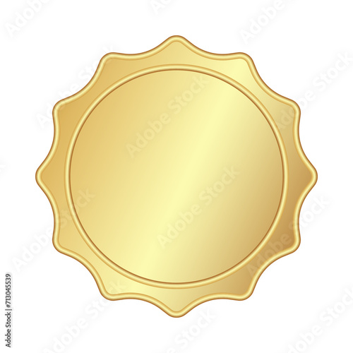 Gold medallion for use as a design element, including for the design of product cards. 3 D. Vector illustration.