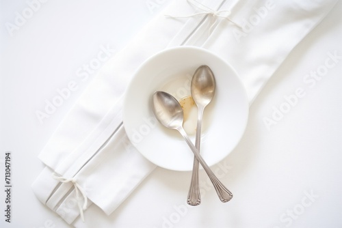 white textured linen with sachet and silver spoon