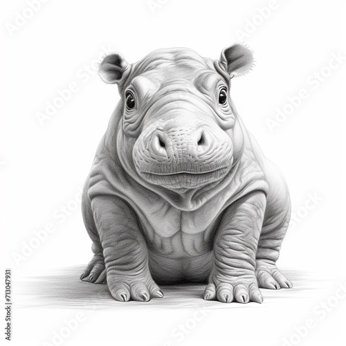 pencil sketch cute hippopotamus animal drawing images Generative AI