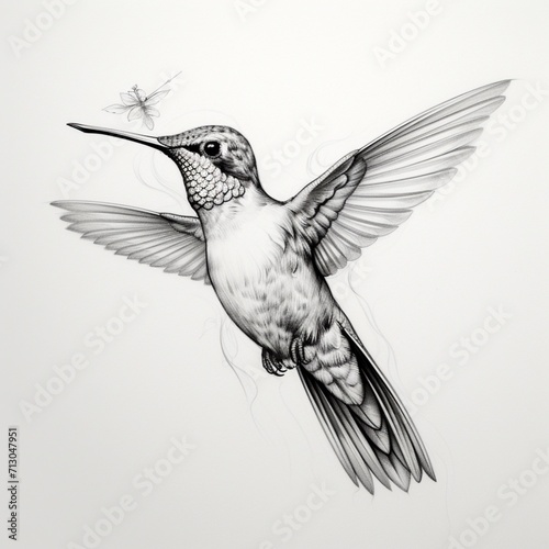 Pencil sketch cute hummingbird drawing image Generative AI © MiltonKumar