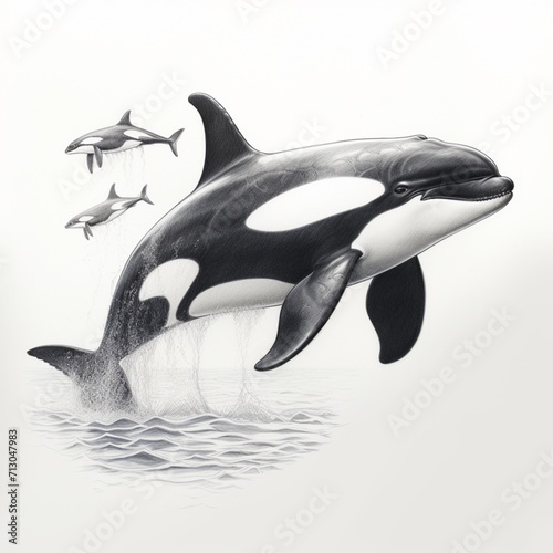 pencil sketch cute killer whale animal drawing images Generative AI