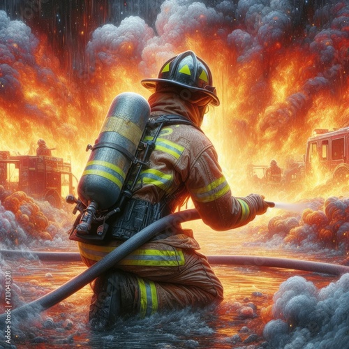 Firefighter in Blaze with Generative AI.
