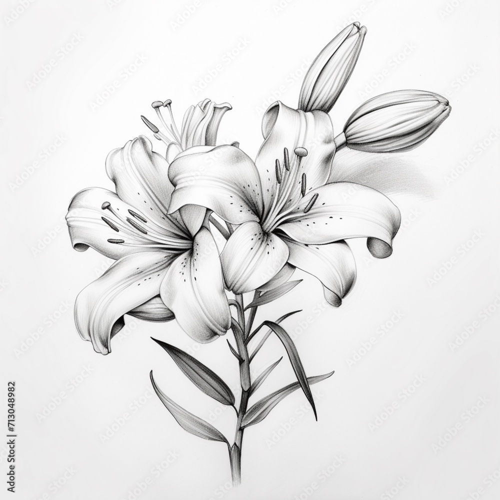 Obraz premium Pencil sketch cute lily flower drawing image Generative AI